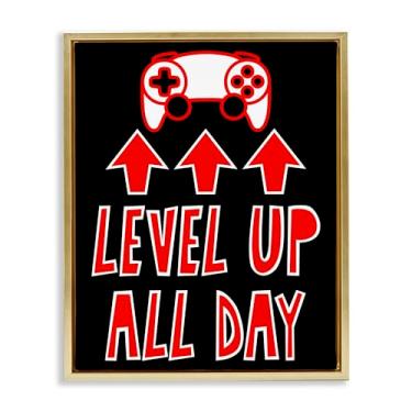Imagem de Stupell Industries Level Up All Day Gamer Gold Framed Floater Canvas Wall Art, design por Marcus Prime, 21 x 17