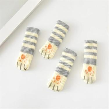 Imagem de 4 peças de capa listrada para pés de mesa e cadeira, protetor de maçaneta de porta de fio de malha, antiderrapante, resistente ao desgaste, silencioso, capa grossa para pés de cadeira de gato