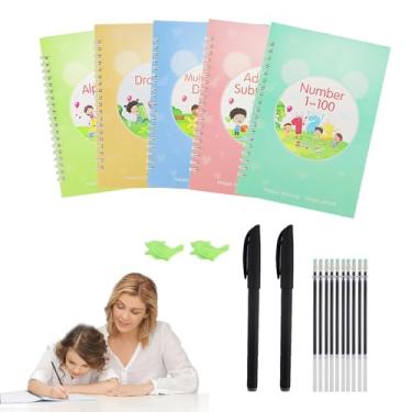 Imagem de Jaxbo Prática de escrita com ranhuras mágicas para crianças, livros de exercícios de escrita à mão reutilizáveis, caderno de prática de escrita mágica para pré-escola, escola em casa (5 livros com
