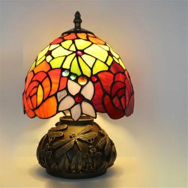 Imagem de Luminária de mesa retrô americana de luxo e criativa para sala de estar, quarto, cabeceira, escritório, casa de campo ou hotel, com vitral (Estilo 22)