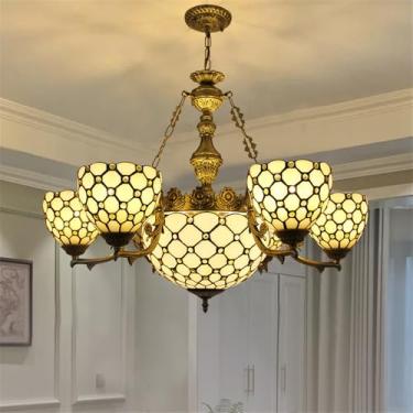 Imagem de Lustre retrô americano de luxo com LED, criativo e elegante, para sala de estar, restaurante, quarto, casa de campo, hotel, café ou bar, com luminária pendente de vidro colorido (C 6 lâmpada