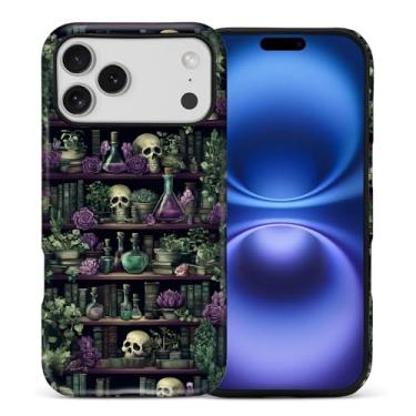 Imagem de FKBRCL4U Capa para iPhone 17 Pro Max, capa protetora fosca de silicone híbrida de 2 camadas para meninas e mulheres para iPhone 17 Pro Max, estante mágica, poção mágica, crânio, plantas, padrão
