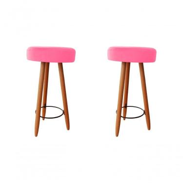 Imagem de Kit Duas Banqueta Alta Para área Gourmet Balcão Pés Palito Suede Rosa Eli Móveis E Decoração