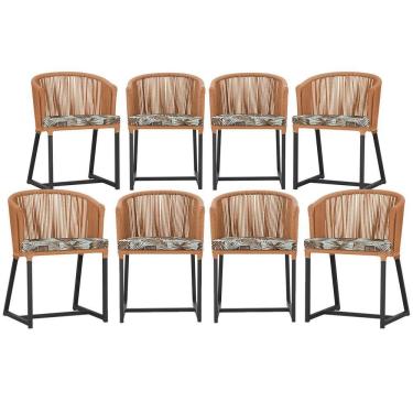 Imagem de 8 Cadeiras De Jantar área Noronha Preta E6 Trama Original Terra Cota