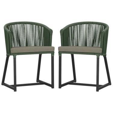 Imagem de 2 Cadeiras De Jantar Noronha Preta Corda Náutica E8 Trama Verde