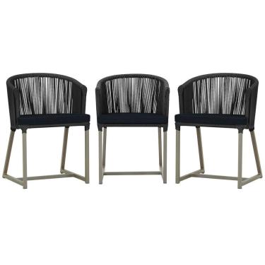 Imagem de 3 Cadeiras De Jantar Noronha Fendi Corda Náutica E12 Trama Preto