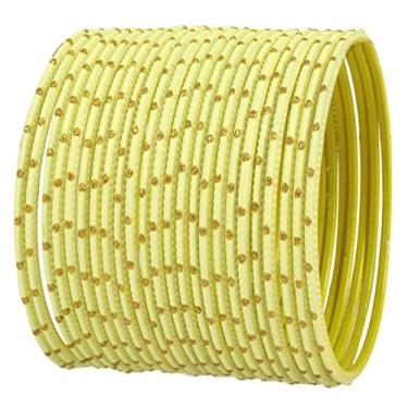 Imagem de Touchstone Coleção de pulseiras coloridas de Bollywood indiano exclusivo esmalte dourado exótico texturizado colorido conjunto de 24 pulseiras para mulheres., Metal, Sem pedras preciosas