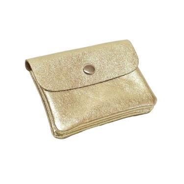 Imagem de Carteira feminina pequena em couro genuíno, Ouro claro, length 4.3in, width 0.4in, height 3.2in, Transporte conveniente