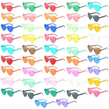 Imagem de Homaisson 48 pares de óculos de sol em forma de coração, óculos de sol coloridos de festa sem aro para mulheres e homens, proteção contra luz solar, armação de policarbonato, 22 cores vibrantes, leve