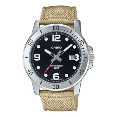 Imagem de Casio Relógio esportivo masculino MTP-VD01C-5BV Enticer Tan com mostrador preto, analógico 50 m