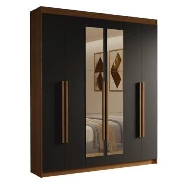 Imagem de Guarda-roupa Casal 6 Portas Batentes com Espelho Rustic/preto/rustic Saturno Madesa