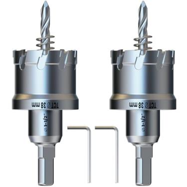 Imagem de 2 peças de serra de furo 1-1/5.1 cm (38 mm) broca de metal resistente com broca piloto HSS, cortador de furo de ponta dura para placa de aço inoxidável, ferro, alumínio, madeira (2 peças 1-1/2" (38 mm