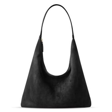 Imagem de XquiziFit Bolsa de ombro de camurça para mulheres, bolsa de camurça, boho, bolsa de mão despojada, bolsa tiracolo moderna, crescente, casual, trabalho, viagem, bolsa preta