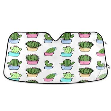 Imagem de SEHANY Pára-brisa de carro cacto planta verde para-sol dobrável janela frontal protetor de viseira solar para carro, SUV, caminhão - Mantenha o veículo fresco, 139 x 70 centímetros