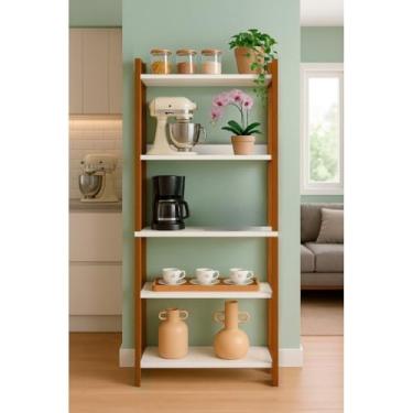 Imagem de Estante Organizador Livreiro Estilo Industrial Madeira Prateleira p/Livros Quarto Sala Cozinha Decoração Ambientes(Nature/Branco)