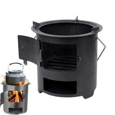 Imagem de Fogão De Lenha,Aquecedor De Fogueira Em Aço Inoxidável - Fogão Compacto com Alça,Para Caminhadas Mochilismo Jardim Piquenique Sobrevivência Inverno e Ar Livre