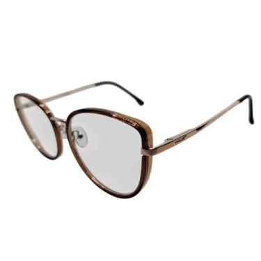 Imagem de Armação Óculos de Grau Feminina Liverpool em Metal (Dourado com Marrom Transparente)