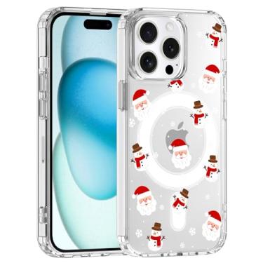 Imagem de JOYLAND Capa para iPhone 15 Pro, compatível com MagSafe, design de bonecos de neve de Natal, capa de telefone transparente, capa protetora antiamarelamento TPU macio à prova de choque com proteção