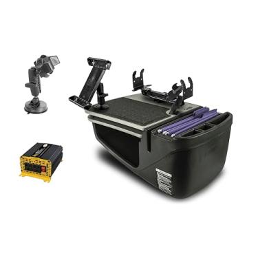 Imagem de AutoExec Mesa de carro GripMaster para sua estação de trabalho de veículo e escritório móvel, cinza, com inversor de potência de 400 watts, suporte de impressora, suporte para telefone, suporte para