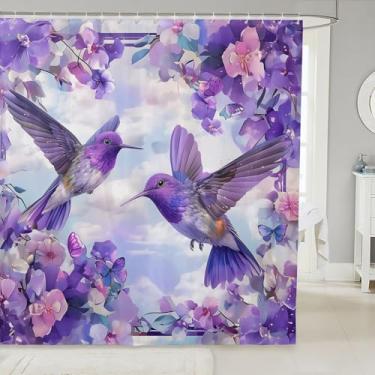 Imagem de jejeloiu Cortina de chuveiro de pássaros tropicais para decoração de banheiro, beija-flor, acessórios de banheiro, impermeável, tecido de poliéster para barracas e banheiras 183 cm x 183 cm