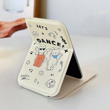 Imagem de Espelho de maquiagem dobrável para mulheres, design portátil de desenho animado, espelho de beleza vertical, espelhos de cosméticos de bolso compacto