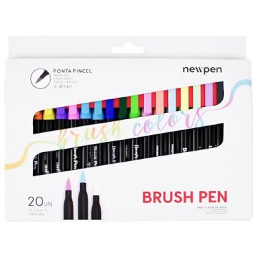 Imagem de Newpen - Caneta Ponta Pincel - Brush Pen, 1 pacote com 19 cores+1 Blender, multicolorido
