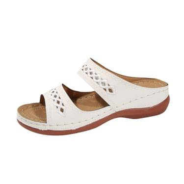 Imagem de Salto plataforma feminino vazado cor sólida romano com sola grossa estilo verão casual para atividades de lazer, Branco, 35