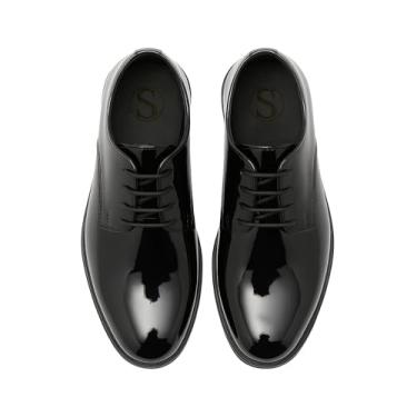 Imagem de Sapato social masculino Derby Patente formal com cadarço e formatura, Preto, 12 Little Kid