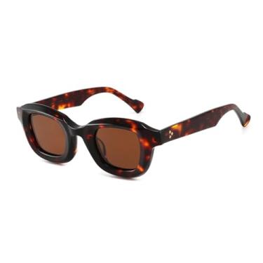 Imagem de JRLLFD Óculos de sol polarizados vintage para homens Uv400, armação de acetato grossa de luxo retrô fashion (C4 Leopard Brown)