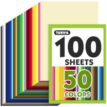 Imagem de 100 folhas de papelão colorido de 21,6 x 28 cm, 50 cores sortidas 230 g/m2/38,6 kg, papel para impressão, fabricação de cartões, artesanato DIY, material escolar infantil, decorações de festa