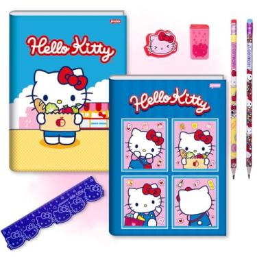 Imagem de Caderno Hello Kiity Brochurão KIT com 2 unidades + kit escolar + régua (Azul)