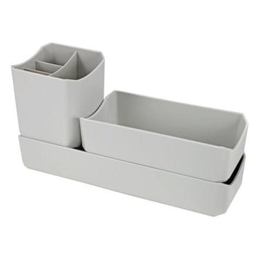 Imagem de Organizador De Mesa- Maquiagem - Porta Treco - Caneta 3 Peças Linha Loft Cinza