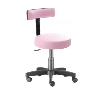 Imagem de Cadeira Mocho Giratória para Estética Manicure e Tatuador com Rodízios e Ajuste de Altura (Rosa)