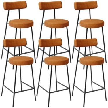 Imagem de Kit 06 Banquetas Baixa Para Cozinha Sala De Jantar Bar Bancada Milão L02 Couríssimo Canela - Lyam Decor