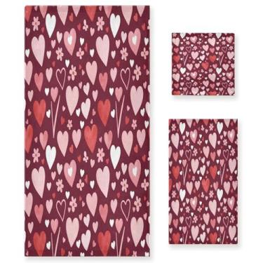 Imagem de Wassud Conjunto de 3 toalhas de banho com corações dos namorados, toalhas super macias e absorventes para banheiro, toalhas de banho de secagem rápida, toalha de banho para academia, spa, hotel