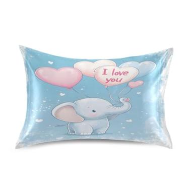 Imagem de Wassud Fronha de cetim com balão de coração de elefante de desenho animado para cabelo e pele fronhas de seda lisa king size capas de travesseiro respiráveis com fecho de envelope