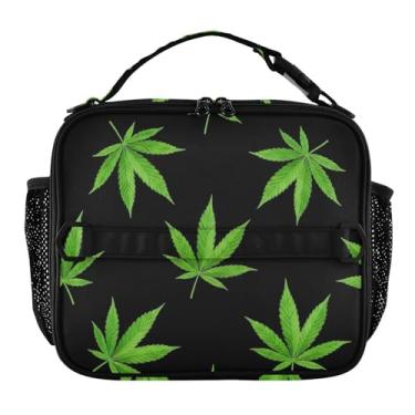 Imagem de Joisal Lancheira preta de folhas verdes aquarela para mulheres, meninas, lancheira com alça de ombro masculina e infantil, lancheira para trabalho e adultos, bolsa térmica floral