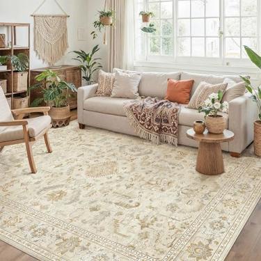 Imagem de PureCozy Tapete bege 15 x 23 cm, vintage, lavável, sala de estar, boho, antiderrapante, quarto, interior, escritório, pilha baixa, grande, tradicional, envelhecido, retrô, para sala de jantar