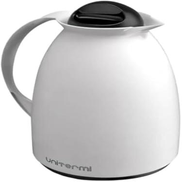 Imagem de Garrafa termica de cafe branca, conserva temperatura por horas, eficaz.