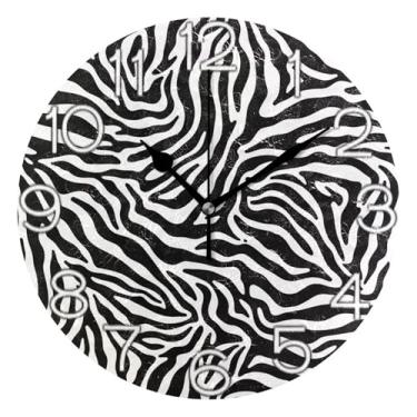 Imagem de GAIGEO Relógio de parede analógico decorativo relógio de cozinha bonito funky alimentado por bateria, arte de parede boho decoração de casa, listras de zebra preto e branco, 25 cm, ponteiros dourados
