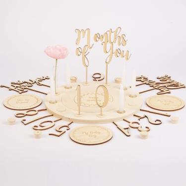 Imagem de ninazy Guirlanda de aniversário - Decorações infantis de feliz aniversário - Sinais mensais para bebês - Decoração de aniversário infantil - Decorações de chá de bebê para meninas e meninos - Marco