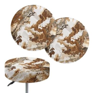 Imagem de Lotusorchid Capas de cadeira redondas com estampa de mármore para banco de bar, capas de assento de cadeira redondas de cozinha extensíveis para cadeiras de 35,5 a 40,6 cm de diâmetro