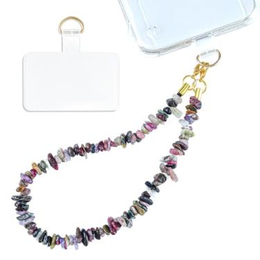 Imagem de Seople Amuleto de telefone de cura com contas de pedra natural, destacável, antirroubo, chaveiro de celular com alça de pulso com aba de corda (turmalina)