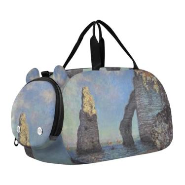 Imagem de Auguste Renoir Bolsa de viagem para meninas, pintura de piano, bolsa de viagem para crianças, bolsa de viagem para meninos, academia, bagagem infantil, Pintura Claude Monet Cliffs Etretat, Clássico