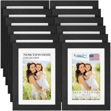 Imagem de Icona Bay - Molduras para fotos de 10 x 15 cm com tapete removível para fotos de 7 x 12 cm - Bálsamo preto, pacote com 12 - estilo moderno de grão de madeira com folha de capa inquebrável - Montagem