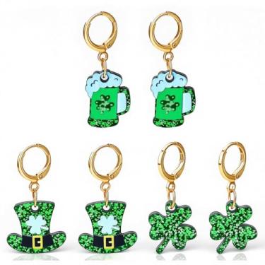 Imagem de LKingel Brincos de Dia de São Patrício para mulheres, conjunto de brincos de trevo verde em forma de ferradura acrílica, trevo irlandês, brincos de boa sorte, roupas de festival irlandês, acessórios