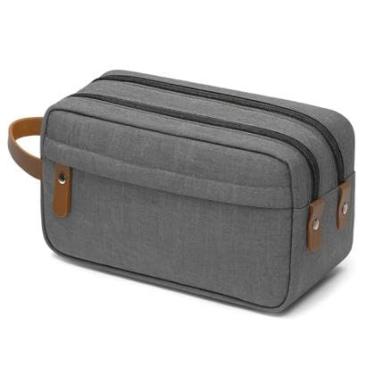 Imagem de Necessaire Masculina Grande para Viagem, Organizadora Impermeável com Alça de Couro, Cinza, Múltiplos Compartimentos