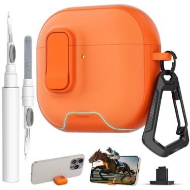 Imagem de Capa protetora para AirPods 4 com trava, textura de couro TPU, durabilidade, antiperda e à prova de choque, acessórios de capa protetora com kit de limpeza em chaveiro para Apple AirPods 4 geração