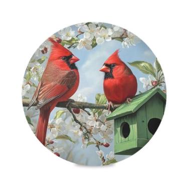 Imagem de ATTX Jogo americano redondo para mesa de jantar, jogo americano de decoração de Natal, tapetes para mesa de cozinha para 4, dois cardeais vermelhos #620