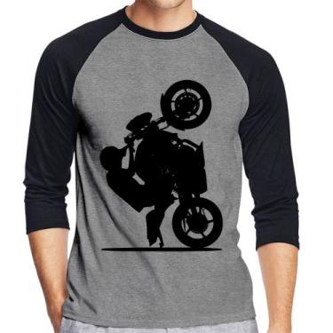 Imagem de Camiseta Raglan Moto Grau XJ6 Manga 3/4 - Foca na Moda, Cinza, Preto, 